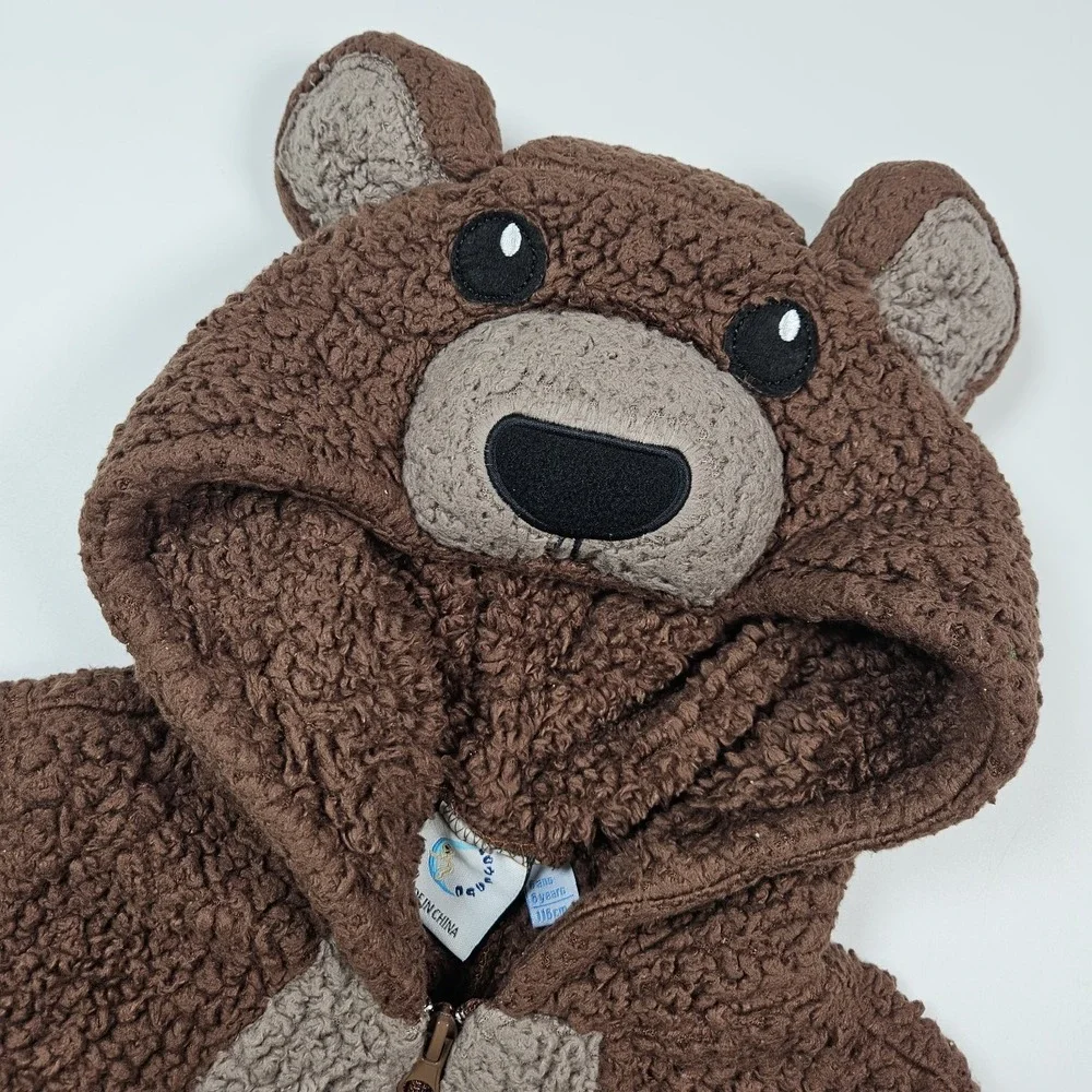 Sleep Brown Bear One Piece‎ Pajama Jumpsuit Hooded Costume Kids 6Y Union Suit